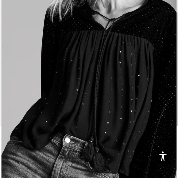 [Zara] sequined velvet peasant blouse - Picture 2 of 13